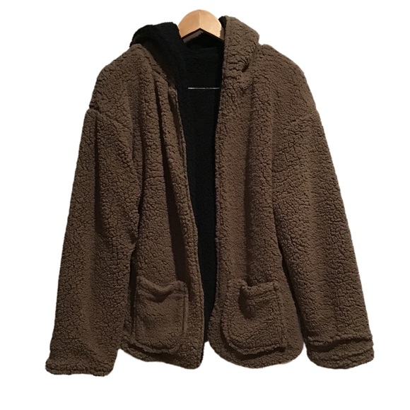 Love Tree Jackets & Blazers - Love Tree Reversible Hooded Teddy Bear Coat Black/Brown